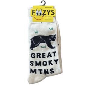 NWT Foozys Cream Great Smoky Mountains Bear Trees Crew Socks Men One Size